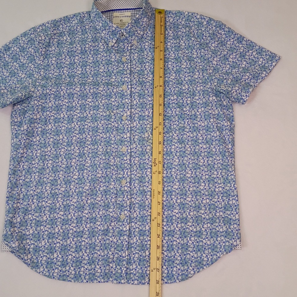 ConStruct Mens Blue White Floral Print Short Sleeve Stretch Button Down Shirt L - Picture 5 of 12